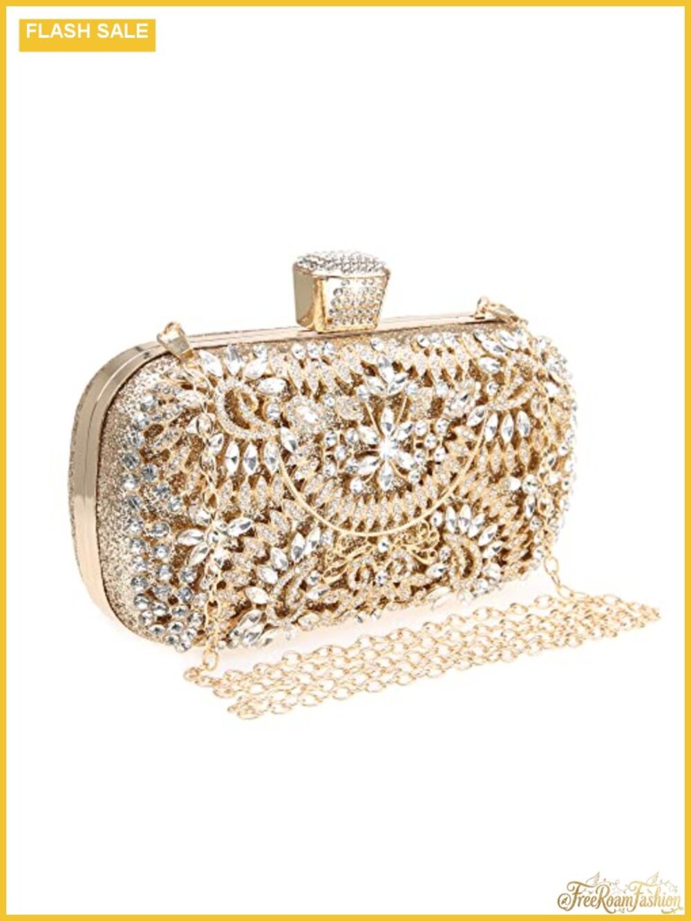 Sequined Rhinestone Evening Clutch Bag with Removable Chain